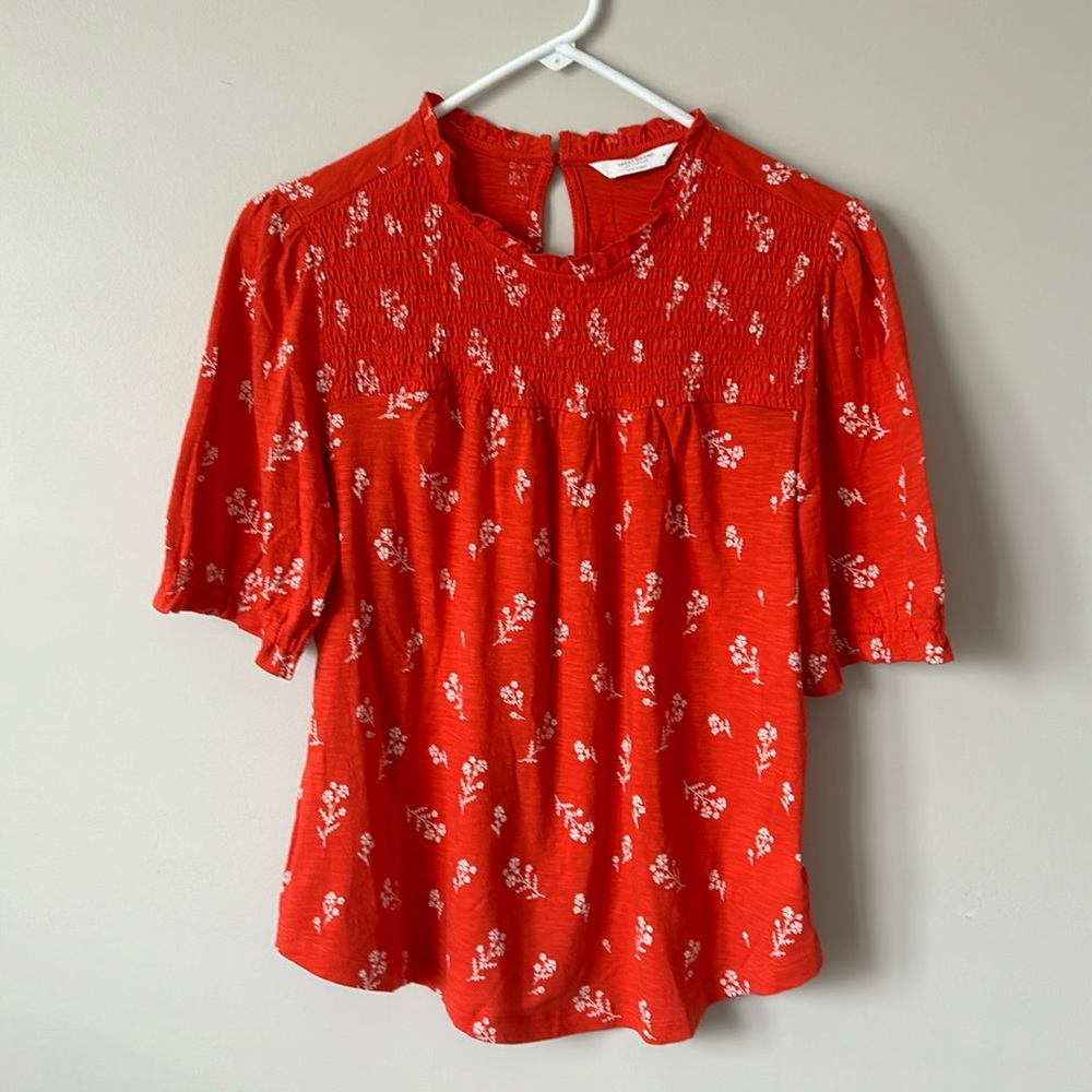 Lucky Brand Red Smocked Shirt